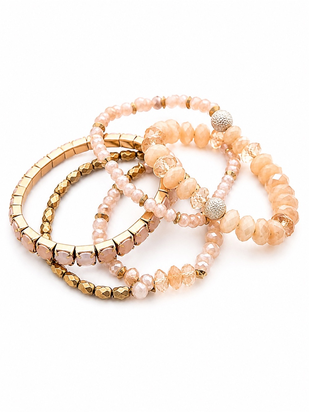 Blush Pink Gold Bracelet Stack Bundle Beaded Crystal Stretch Set
